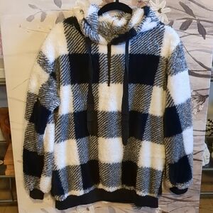 Black and White Plaid Fuzzy Hoodie